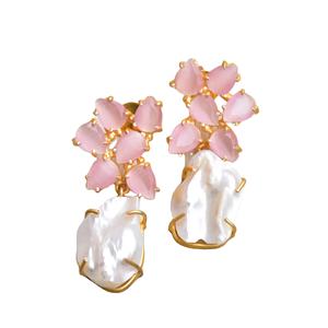 ต่างหูทองเหลืองหยดน้ำจืดทำด้วยมืองานประดิษฐ์กึ่งมีค่าเนื้อทองเหลืองเคลือบผิวไม่ก่อให้เกิดอาการแพ้สวมใส่ได้อย่างปลอดภัยชุบทอง - Product Image 1