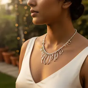 สร้อยคอเงินแท้ 925 ดีไซน์ทันสมัยสำหรับผู้หญิง สร้อยคอแฟชั่นแบบหลายชั้น - Product Image 3