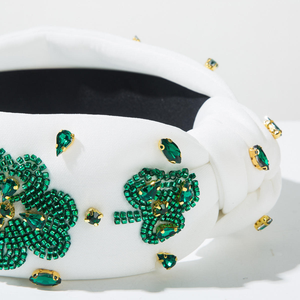 Bandeau noué en strass trèfle à quatre feuilles, perles de riz cousues à la main, accessoires de cheveux pour les fêtes irlandaises - Product Image 4