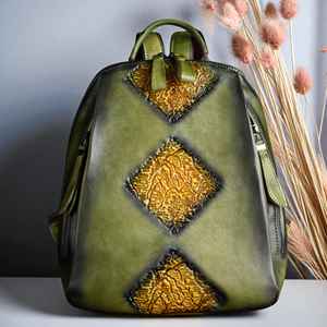 Hand Tooled 100% Genuine Leather External Frame Backpack Western Florals Carving <b>Waterproof</b> Anti-Theft Travel Luxury Rucksack - Product Image 5