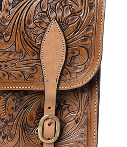 Superventas de alta calidad de cuero genuino Western Trail Tooling Carving Horse Saddle Bag - Product Image 2