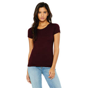T-shirt à manches courtes pour femme, 50% polyester, 25% coton peigné Airlume filé à anneaux, 25% rayonne, 3,8 oz, marron, avec applications - Product Image 1