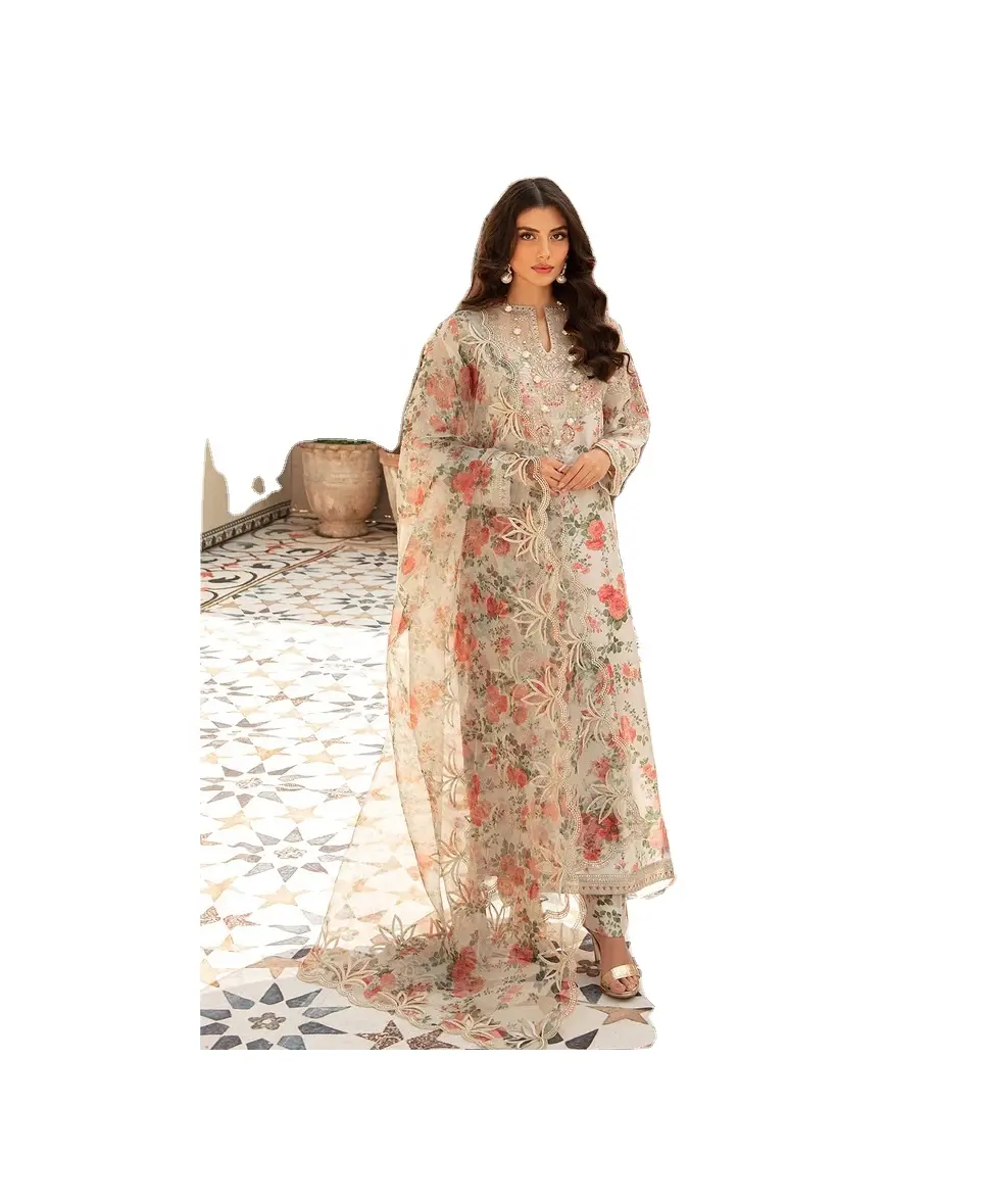 Gedruckte Swiss Lawn Ladies Suits Genähte 3-teilige Luxus kollektion Neueste Frauen Pakistan Indian Punjabi Suits Designer Wear