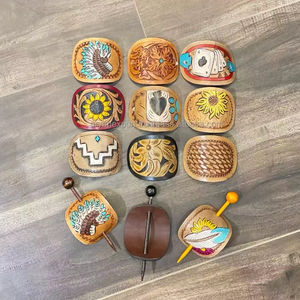 Barrette à cheveux gravée en cuir véritable Épingles à fleurs occidentales Style rétro Bâton à cheveux en cuir bohème Style sud-ouest Barrette à cheveux - Product Image 3