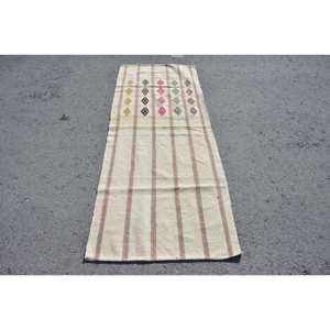 Modern <b>White</b> Vintage Turkish Rug 2.6 X 7 ft Boho Style Large Area Patchwork <b>Wool</b> Area for Entryway Rectangle Hallway Latex Rug - Product Image 1