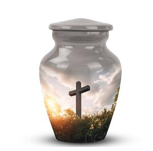 Urna conmemorativa cruzada para cenizas humanas Recuerdo espiritual Urna religiosa Cremación Puesta de sol Cruz Funeral relajante para cenizas Urna divina - Product Image 1