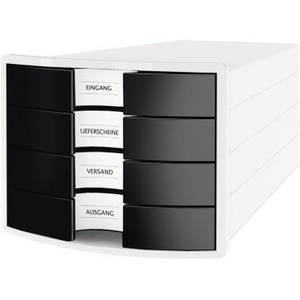 Organizador de Escritorio HAN Impuls de 4 Cajones con Carcasa Blanca y Cajones Negros, Compatible con DIN A4 y DIN C4, Poliestireno - Product Image 1