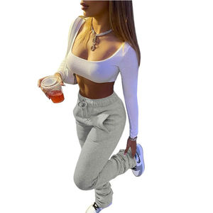 Pantalones atléticos de cintura alta OEM ODM para mujer, con bolsillos personalizados, informales, con cordón, cintura elástica, cierre, bordado de invierno plano - Product Image 3