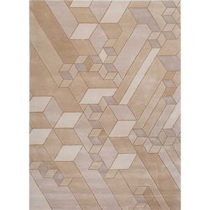 พรมขนสัตว์ผสมวิสโคสทอมือลายเรขาคณิตสีงาช้าง ขนาด 4 เมตร รูปทรงสี่เหลี่ยมผืนผ้า สำหรับห้องโถง ตกแต่งบ้าน ห้องนั่งเล่น ความหนา 10 มม. - รุ่น Tnq-3229 - Product Image 1