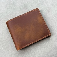 Dompet kulit kasual Vintage, dengan penutup ritsleting cetak pola Logo modis ramping Mini dompet perjalanan desain saku depan