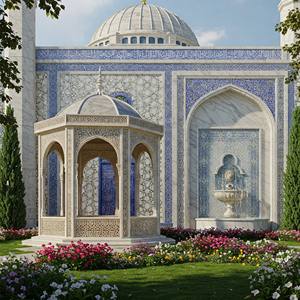 Intérieur de mosquée en marbre blanc, art islamique exquis sculpté à la main, design moderne, taille personnalisable, HAYAT INDUSTRIES - Product Image 1