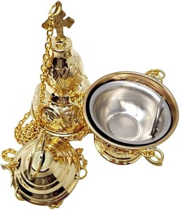 Brass Gold Religious Incense Burner with Chain Customizable Design Durable & Natural Indian Incense Compatible - Product Image 3
