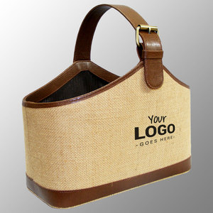 Panier cadeau en jute sac panier panier avec poignées en cuir PVC avec travaux de broderie peut également être personnalisé imprimer avec votre logo ou illustration - Product Image 3