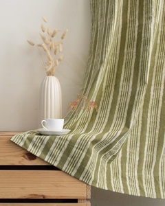 Cortinas tradicionales indias 100% algodón, estampadas a mano con rayas, juego de cortinas clásicas opacas para el hogar - Product Image 3