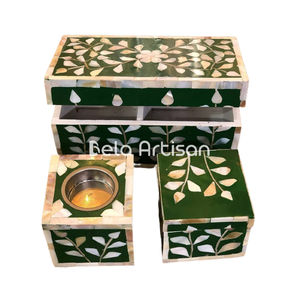 Ensemble de brûleur et boîte de rangement en incrustation d'os fabriqués à la main Design floral vert - Product Image 2