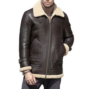 New Fashionable Shearling Sheepskin Leather Jacket <b>Men</b> Customized Logo Genuine Leather Casual Style Zipper Closure - Product Image 3