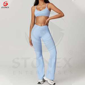 New Arrival <b>Elastic</b> Two-Piece Fitness Sportswear Breathable Tracksuit Scrunch Butt Yoga Set XXL Size Short Sleeve Solid <b>Waist</b> - Product Image 2
