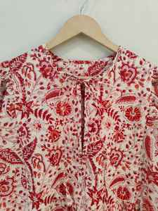 Robe d'été décontractée à manches longues et col en V, en coton imprimé à la main, à fleurs, longueur au sol, pour femmes - Product Image 2