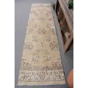 <b>Vintage</b> Beige & Brown Turkish Wool <b>Rug</b> 280 X 1060 ft Flat Weave Patchwork Design for Living Room Decorations 4m Width - Product Image 1