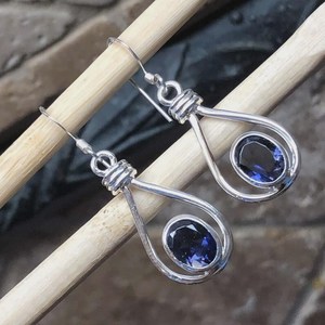 Boucles d'oreilles en topaze bleue de Londres, argent sterling plaqué or, pendantes, élégantes, cadeau mignon pour femme, anniversaire - Product Image 4