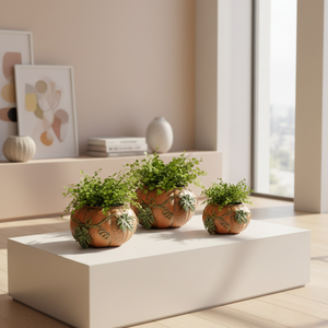 Ensemble de jardinières décoratives de luxe en métal blanc avec motif de feuilles dorées, pots ronds pour la décoration intérieure et extérieure de la maison et du jardin - Product Image 6