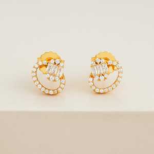 92.5 Silver <b>Earrings</b> with 14K Gold Main Material Diamond <b>Emerald</b> Cut <b>Stud</b> and Hoop Geometric Trendy Style for Engagement - Product Image 2