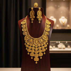 Classic 1K Gold Plated <b>Copper</b> Brass <b>Necklace</b> Set Women Jewelry Showcasing Shiny Elegant Texture For Festivals Wedding Functions - Product Image 1