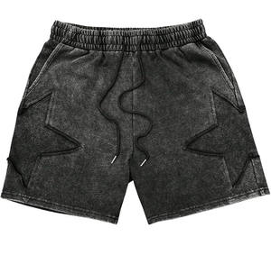 Shorts de survêtement en molleton 100 % coton de haute qualité, écologiques, unis, brodés, style urbain, effet délavé vintage français pour l'extérieur - Product Image 1