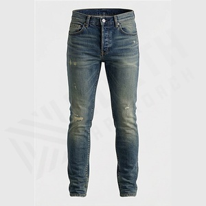 Pantalones Vaqueros de Mezclilla Ajustados de Cintura Alta para Hombre, Pantalones Rectos Duraderos con Parches, Precios al por Mayor, Estilo Clásico, Color Personalizado - Product Image 1