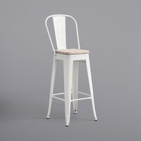 Chaise de bar en métal argenté avec repose-pieds, dossier haut en bois, pour cuisine et petit-déjeuner, H-607