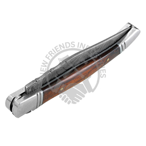 Couteau de poche pliable à pointe clip en acier damassé personnalisable manche en laiton bois de rose tulipe design pour bricolage extérieur supporté par OEM - Product Image 2