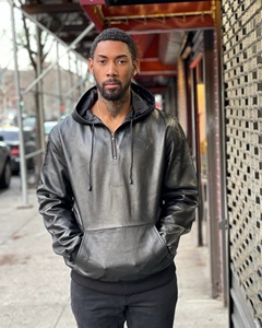 Custom Men's Sheep Leather Hoodie Loose Baggy Heavy Pullover Oversized Windbreaker <b>Genuine</b> leather Jacket hoodie - Product Image 6