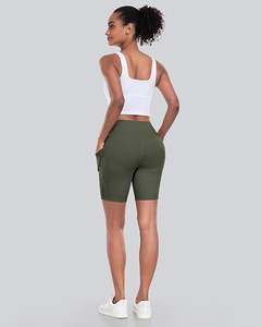 Women's High-Waisted Gym Shorts Breathable Biker Style <b>Tummy</b> <b>Control</b> Spandex Yoga Athletic Workout Shorts Plain Dyed Pockets - Product Image 5