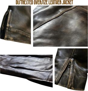 Chaqueta antigua de cuero desgastado de gran tamaño para mujer, abrigo holgado de cuero de oveja genuino de motorista ligero - Product Image 5