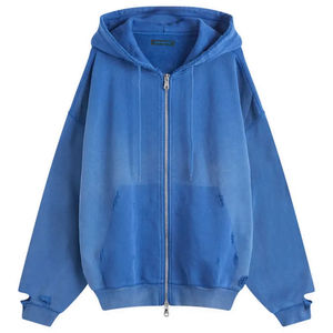 Pull à capuche de haute qualité avec logo personnalisé au design de mode Sweats à capuche surdimensionnés en coton délavé avec fermeture éclair pour hommes - Product Image 5