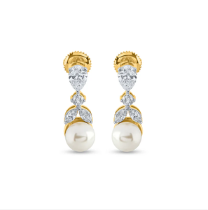 Boucles d'oreilles pendantes sophistiquées avec perles d'eau douce et accents de diamant pour des tenues glamour d'Inde - Product Image 2