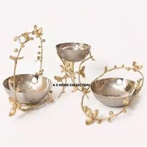 Bol de noix décoratif et brûleur d'encens le plus populaire avec fleur dorée en laiton avec plateau en métal design - Product Image 2