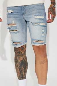 Shorts en jean délavé pour hommes avec ourlet brut, détails déchirés, lavage vintage et coupe décontractée pour le streetwear et l'été - Product Image 5