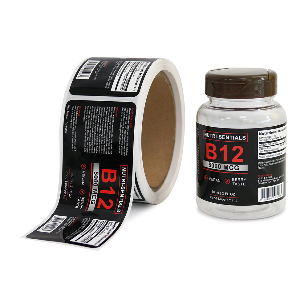 Waterproof vinyl self-adhesive labels printed custom logo supplement packaging stickers