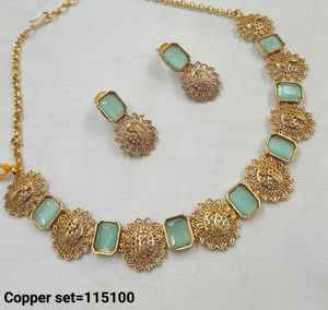 INDIAN TRADITIONAL and FASHIONABLE COPPER JEWELLERY <b>BRIDAL</b> WEDDING JEWELLERY <b>SET</b> for WOMEN EARRINGS and <b>NECKLACE</b> <b>SET</b> - Product Image 2