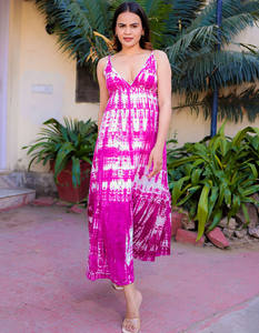 Robe longue maxi en coton tie-dye de luxe à bretelles spaghetti, élégante, pour femme, collection été 2024 - Product Image 6