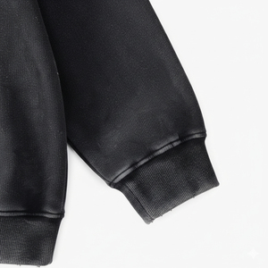 Sweat à capuche oversize uni en coton 100% vintage lavé lourd personnalisé pour homme, streetwear d'hiver noir - Product Image 5