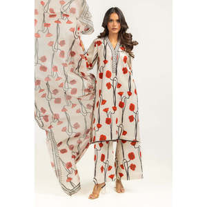 Dupatta ample en tissu poly tissé translucide beige clair à imprimé floral Munar pour femme, idéal pour l'été - Product Image 4