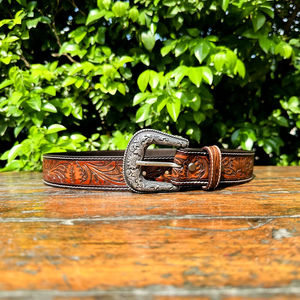 Cinturón Occidental de Cuero Genuino de Primera Calidad R M INTERNATION de 40 mm de Ancho, Tallado a Mano, Hebilla de Aleación Duradera, Patrón Clásico de Paisley - Product Image 2