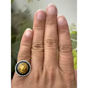 925 Platinum Men's <b>Ring</b> with Onyx Lion <b>Statement</b> Animal Fine Jewelry Bezel Setting Invisible Invisible Everyday Wear - Product Image 3