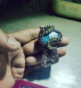 Lapis Lazuli ชุบเงินคลาสสิกปรับได้เครื่องประดับทองแดงรูปไข่ของขวัญวันวาเลนไทน์สำหรับคู่รัก - Product Image 2