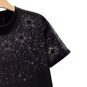 Camisetas estampadas con diamantes de imitación de ajuste holgado de color sólido, ropa de calle 100% algodón, camiseta con diamantes de imitación para hombre - Product Image 4