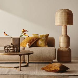 New Arrival Eco Friendly Handwoven <b>Wicker</b> Rattan Floor Lamp Stacked Form Design Handmade Natural Lighting For Wholesale Buyers - Product Image 3
