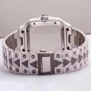 Reloj de Pulsera de Lujo Estilo Hip Hop Antiguo con Incrustaciones de Diamantes Moissanite Negros y Blancos en Acero Inoxidable para Unisex - Product Image 5