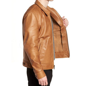 Veste de motard élégante pour homme en cuir de vache durable, col montant, imperméable, coupe-vent, style actif et tendance pour l'hiver, style urbain avant-gardiste - Product Image 5